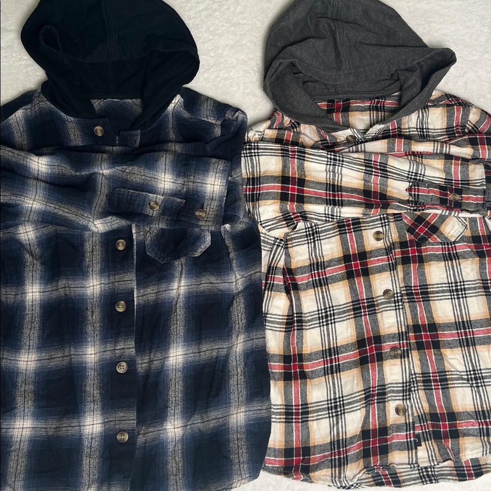 Kids Plaid Hooded Shirt - Blue and Black